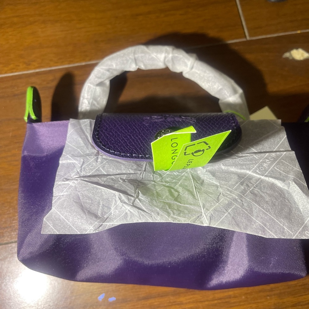 Longchamp Purple Nylon Mini Shoulder Bag with Textured Flap - Picture 5 of 6